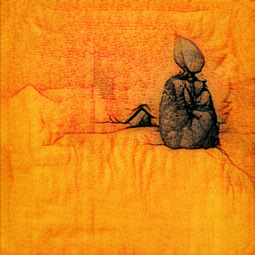 Alone, ink on linen