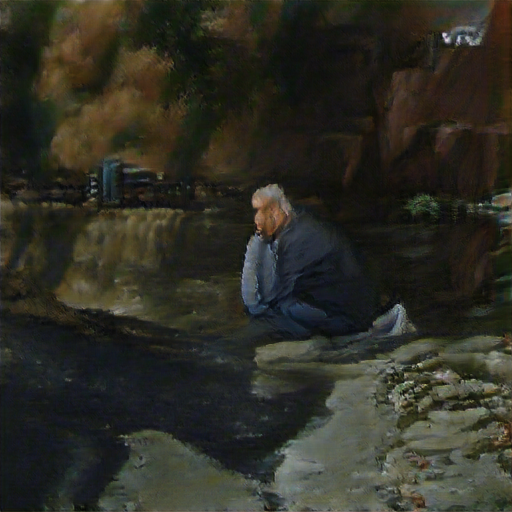 A Sad Man Looking at the River, oil painting